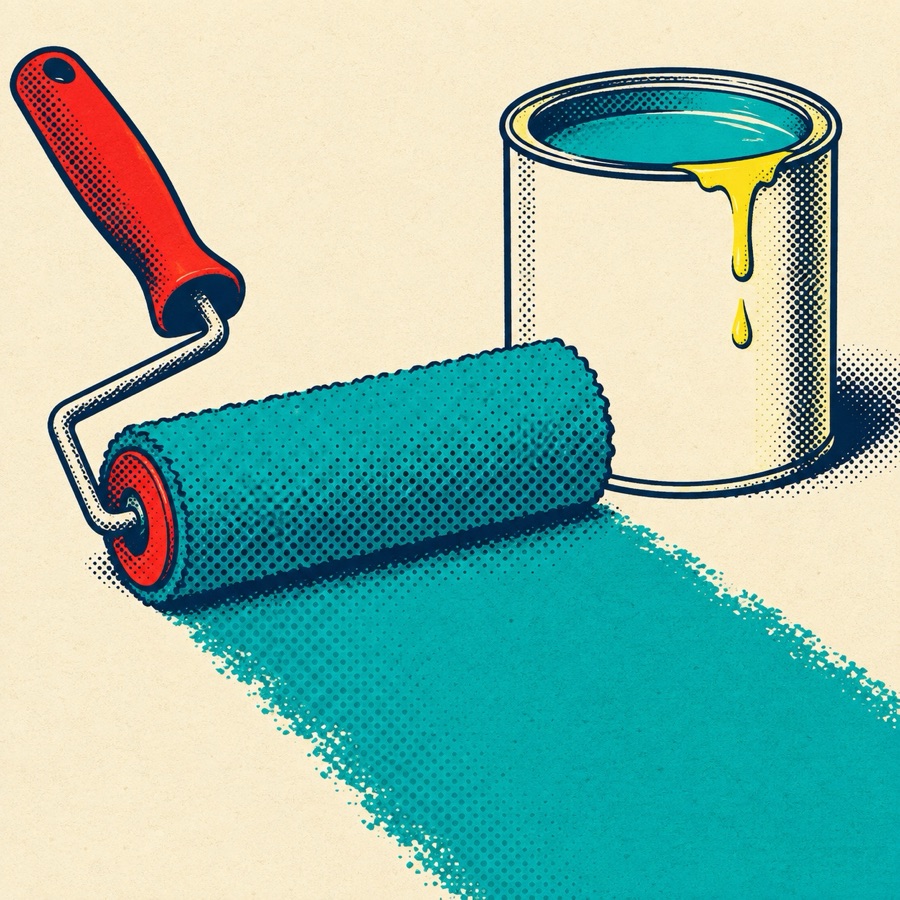 Pop-Art-Illustration einer Farbrolle mit Farbeimer